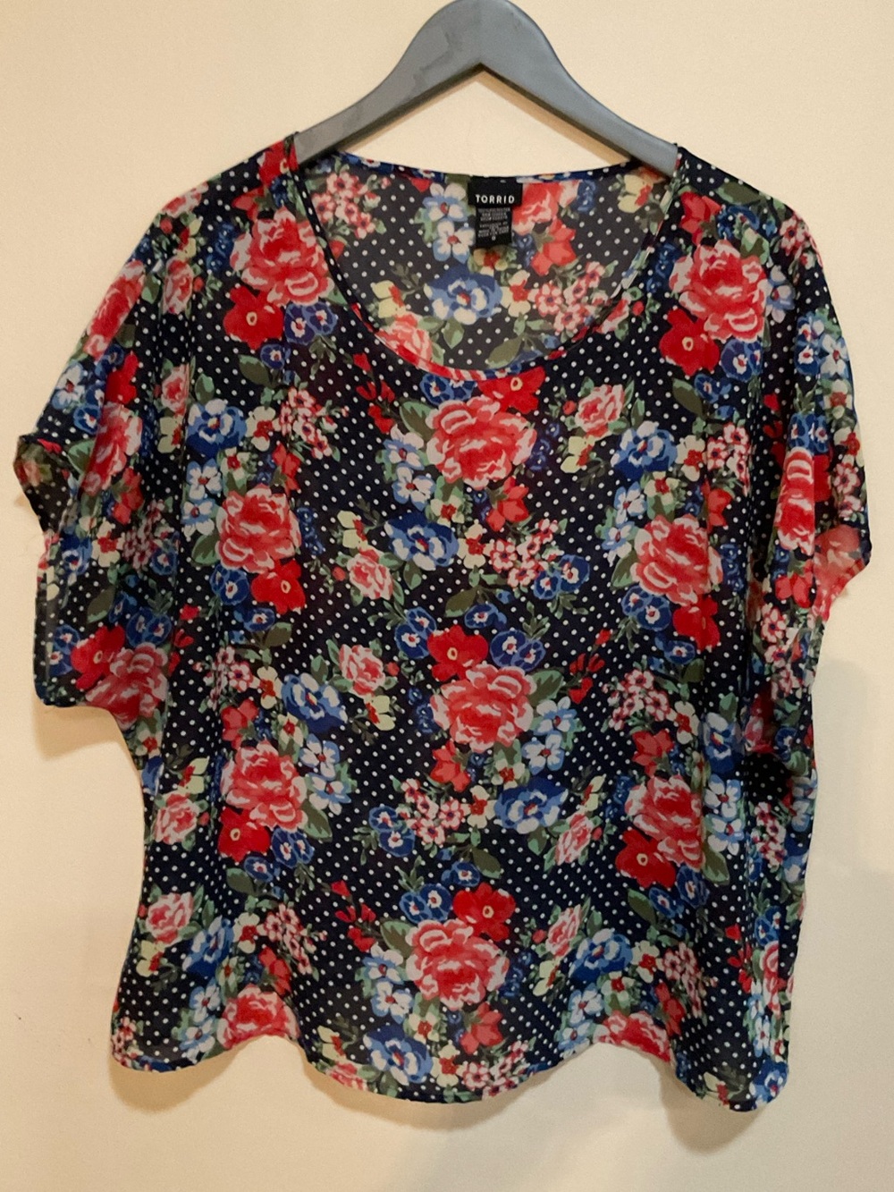 Torrid Women's Dark Floral and Polka Dot Blouse